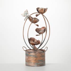 28.5 in. Tiered Metal Flower and Butterfly Fountain