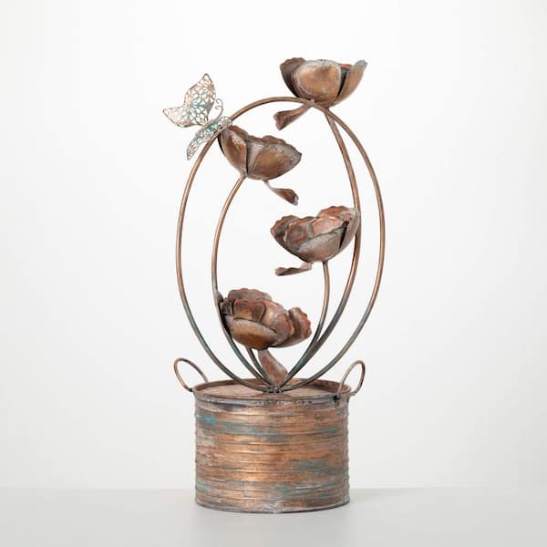SULLIVANS 28.5 in. Tiered Metal Flower and Butterfly Fountain