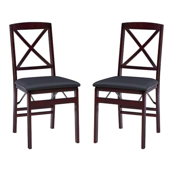 Treina Merlot Faux Leather X Back Folding Dining Side Chair Set of 2