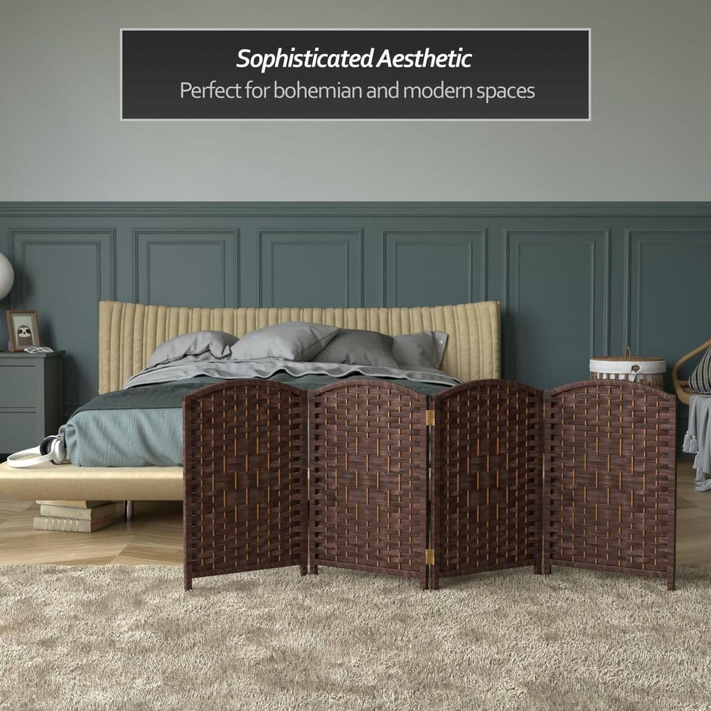 2 Ft Tall Dark Mocha Woven Fiber Folding Screen - 4 Panel