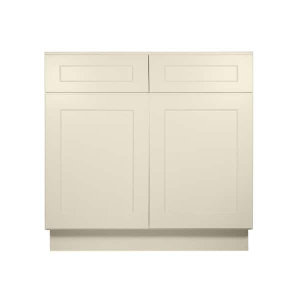 HOMEIBRO Newport Sink Base Antique White 2 False Drawers - Shaker Style Stock Sink Base 2-Door 36 in. W x 24 in. D x 34.5 in. H