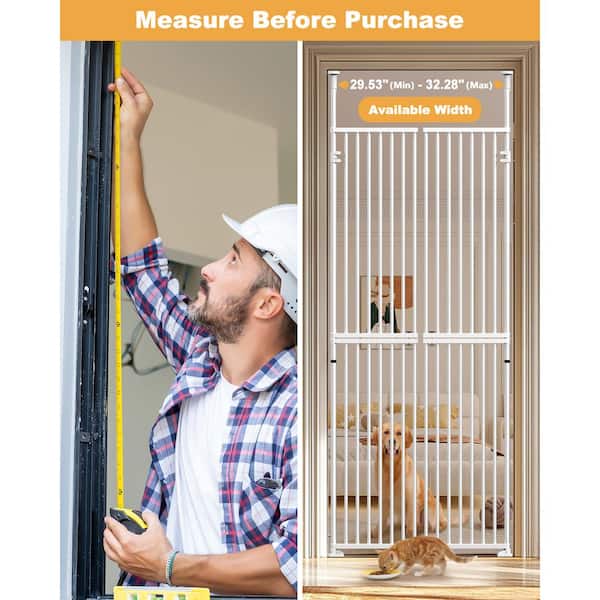 Extra Tall Pet Gate Adjustable 29.5-32 in. Width 75-100 in. Height Walk Through Swing Safety Double Door Gate for Pet