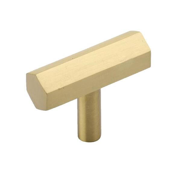 Pyramid Home Decor Brizza Series 2 in. (50 mm) Gold Brushed Solid Brass Hexagonal T-Bar Cabinet Knob (10-Pack)