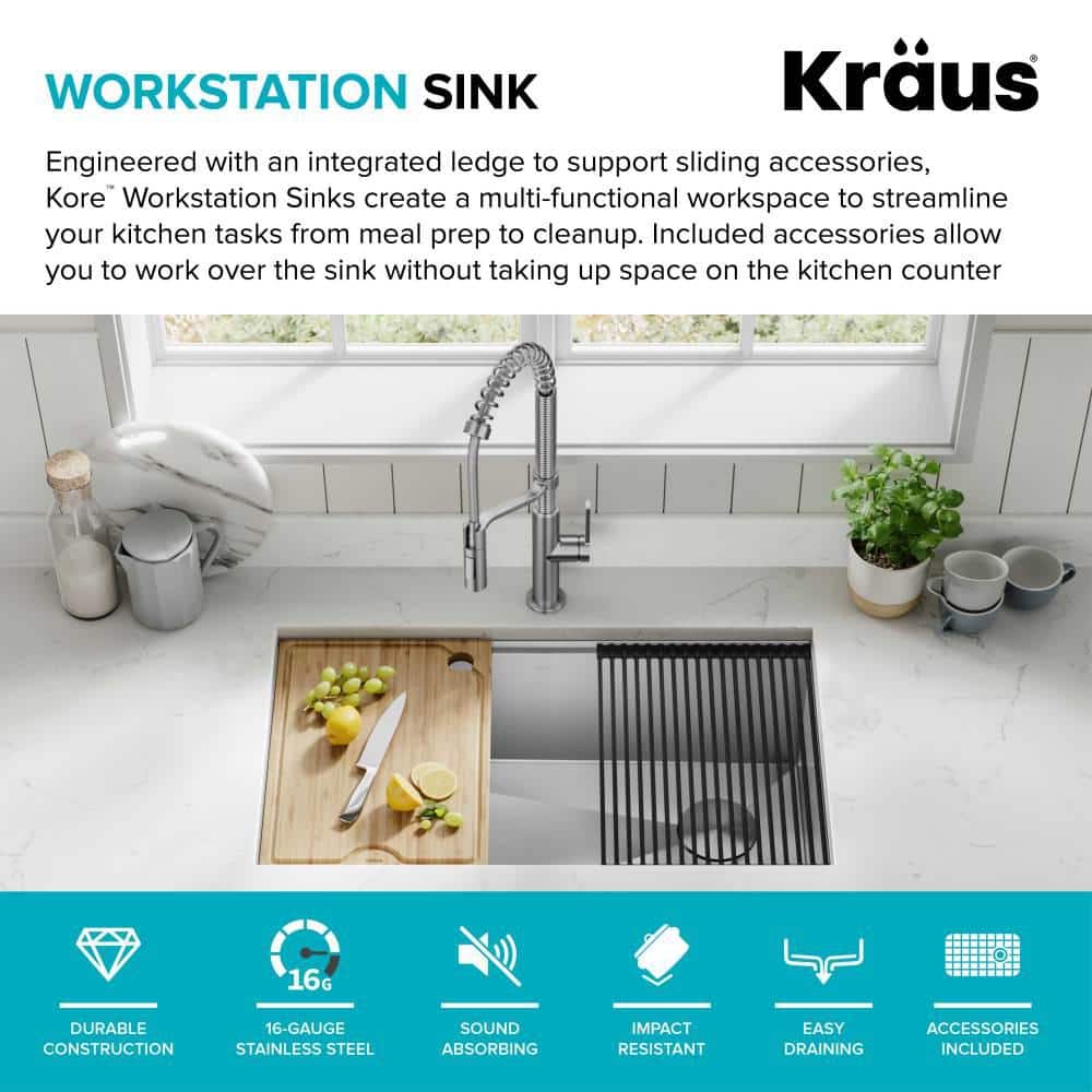 Kore 32-Inch Stainless Steel Undermount Workstation Kitchen Sink with Accessories