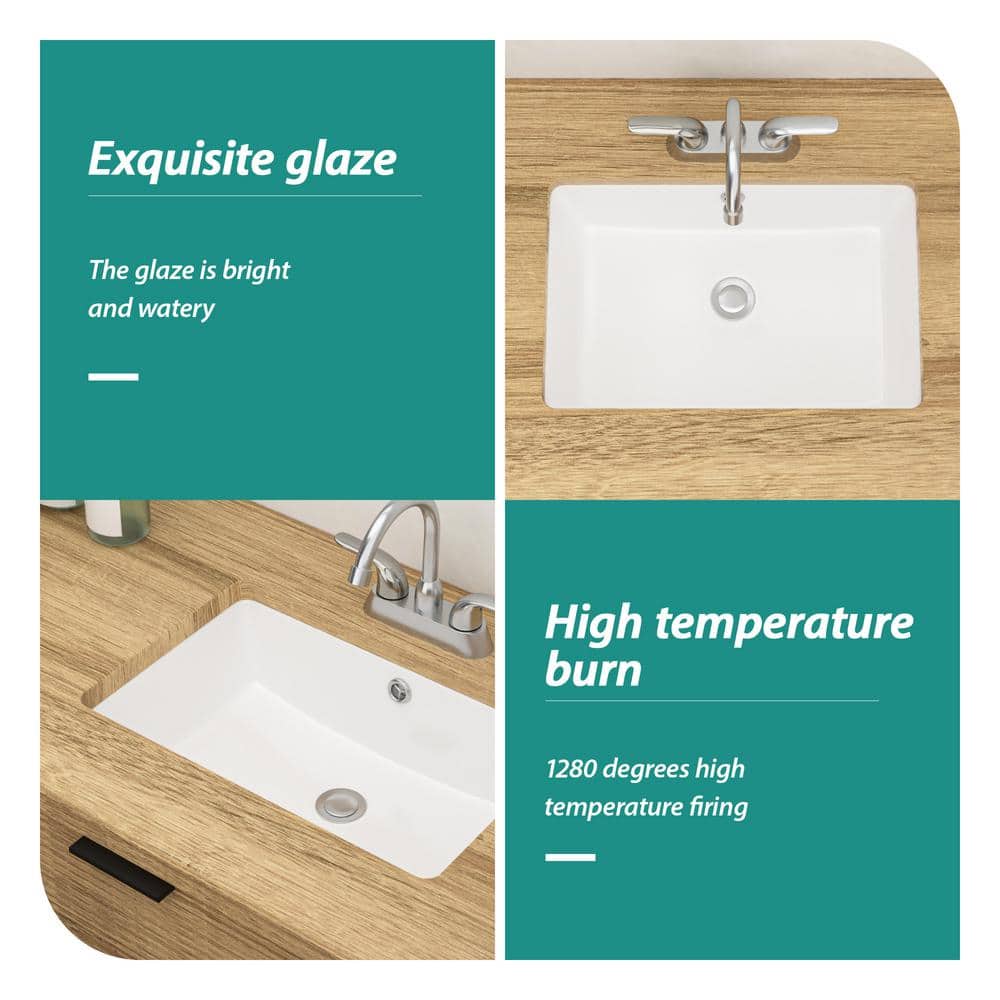 18'' Beige and White Ceramic Rectangular Undermount Bathroom Sink