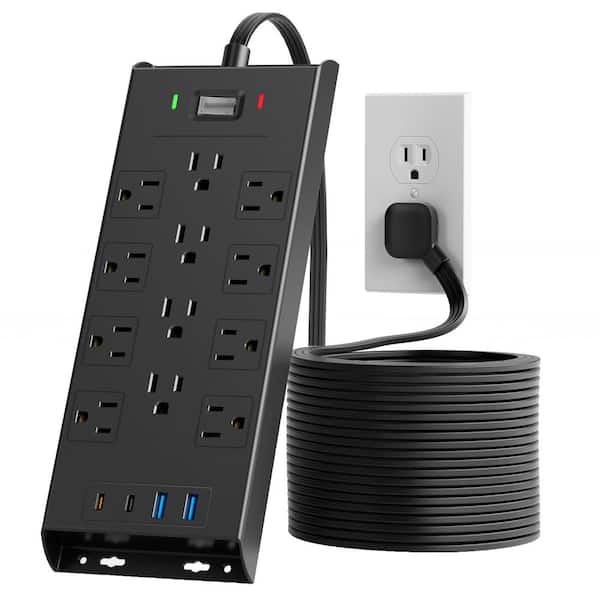 Ahfiwaso 5 ft. Power Strip 12-Outlet AC 4800 Joules Surge Protector Wall Mountable Extension Cord with 2 USB A 2 USB C