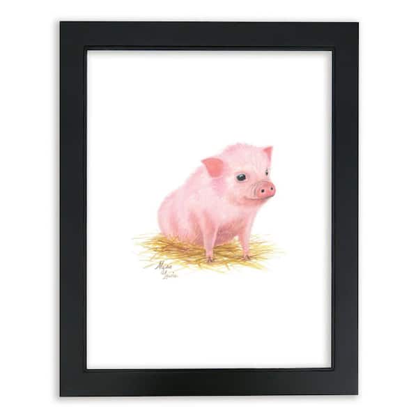 Unbranded Barnyard Littles "Piglet" by Alyssa Lewis Black Framed Animal Art Print 24 in. x 18 in.