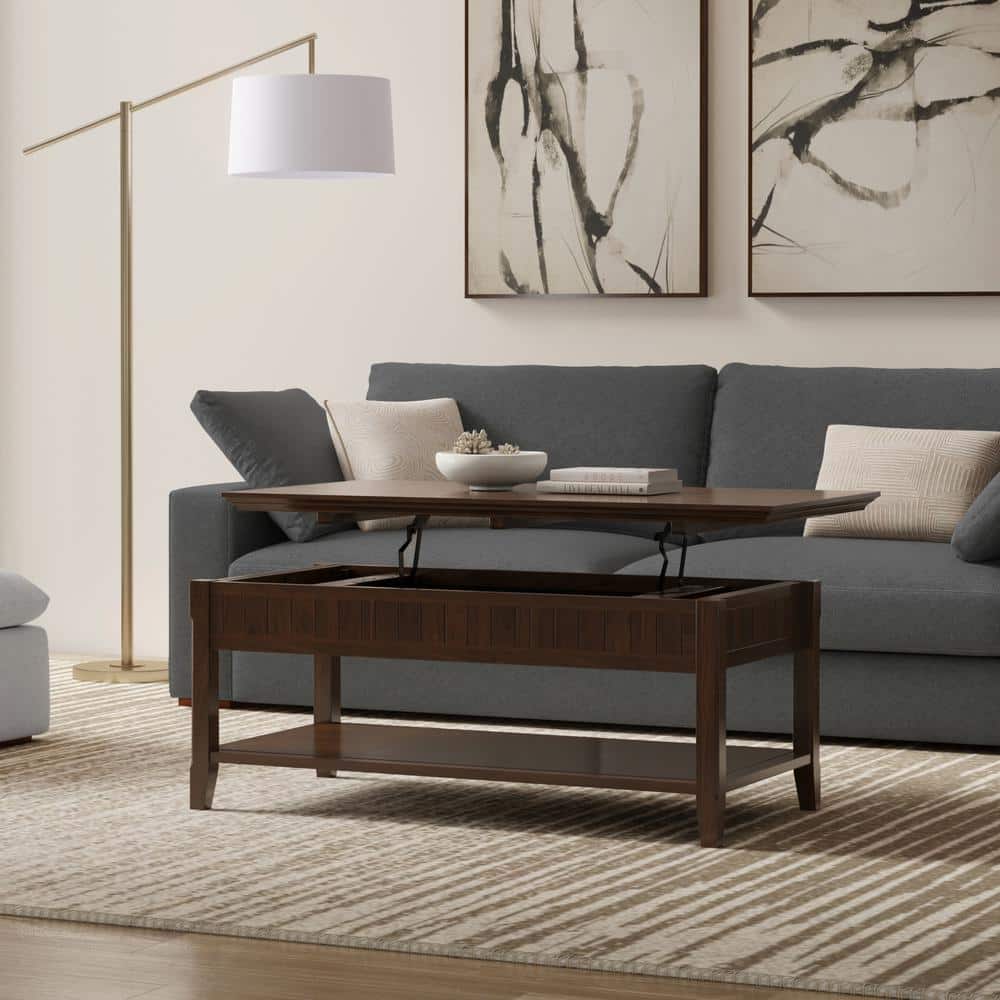 Brunette Brown Wood Lift-Top Coffee Table with Storage
