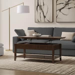 Acadian 48 inch Brunette Brown Rectangle SOLID WOOD Wide Transitional Lift Top Coffee Table