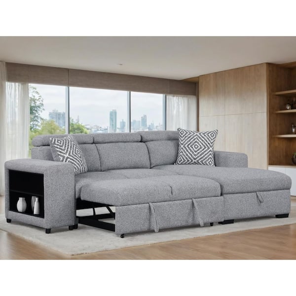 Kranton 102 in. Track Arms Fabric Right Chaise L-Shaped Sectional Sofa in. Gray with Storage and Adjustable Headrest