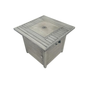 28 in. Light Gray Square Metal Upland Slat Top Gas Fire Pit Table