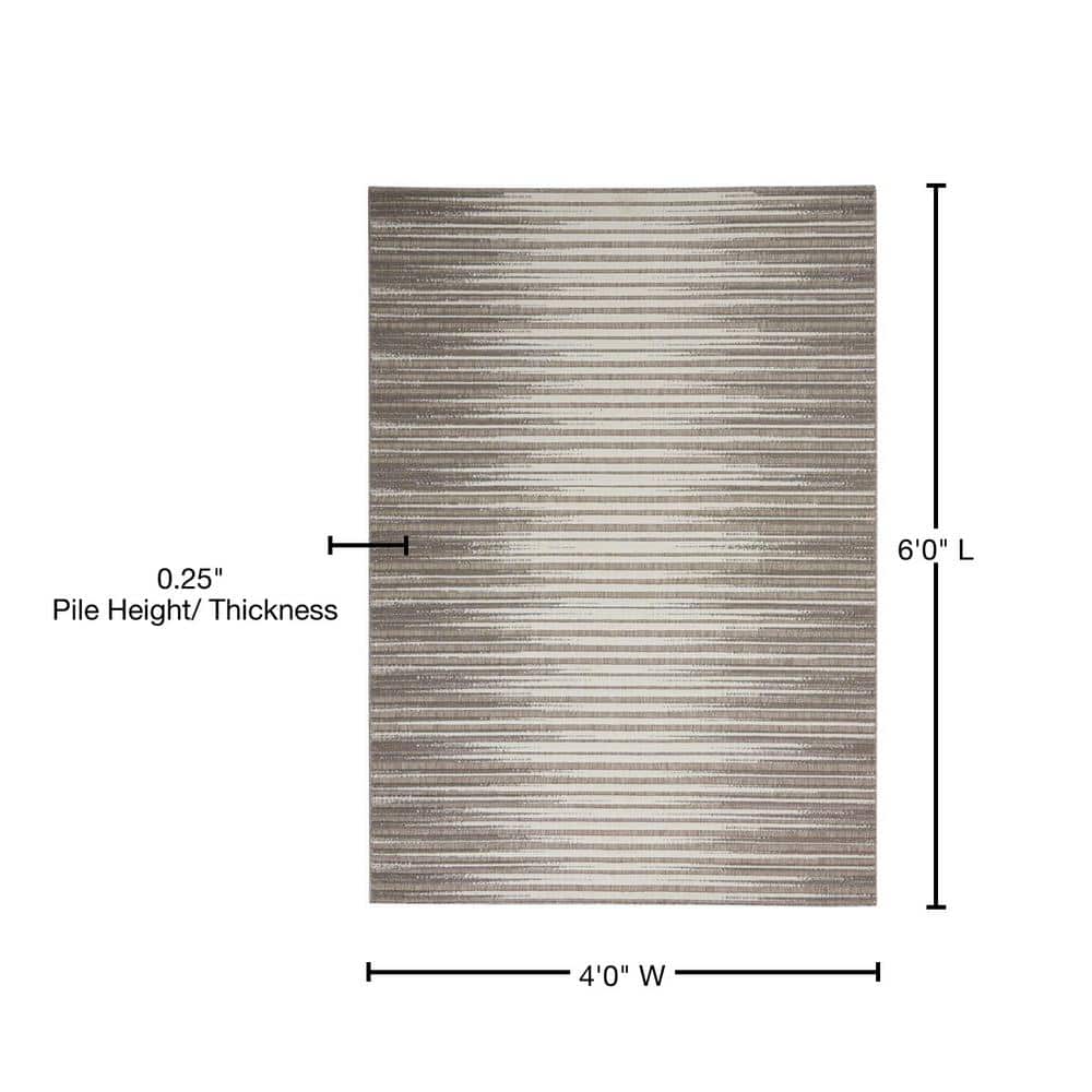 Calobra Light Grey Striped 4' x 6' Hand-Knotted Synthetic Rug