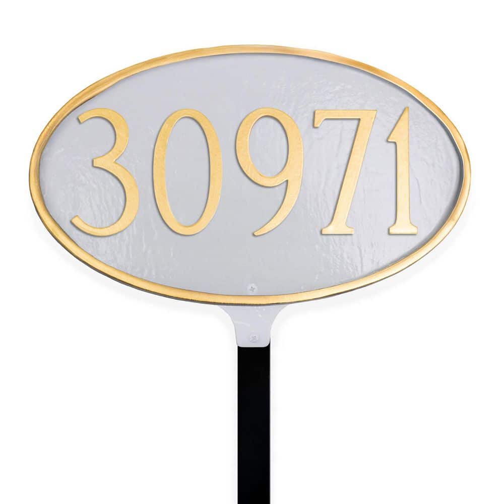 Classic Oval Standard Address Sign Plaque with Lawn Stake - White/Gold product image for price tracking
