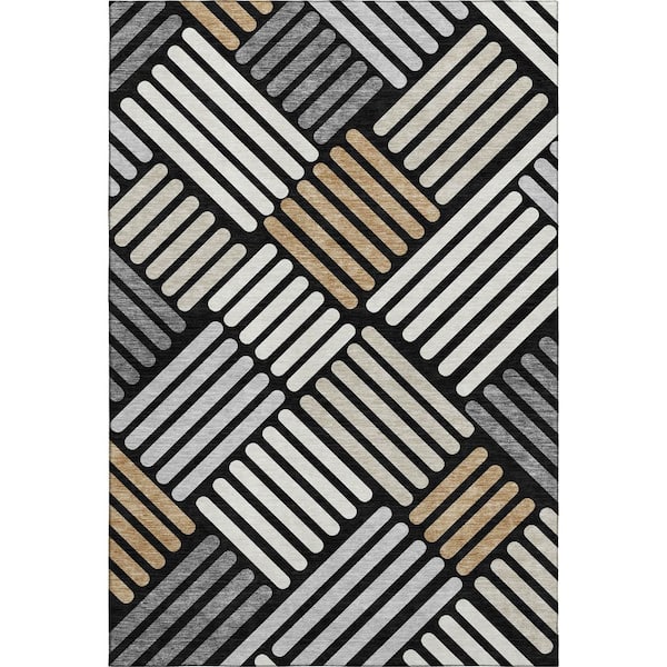 Mayfield Premium Machine Washable Abstract AMF2339 Black 5 ft. x 7 ft. 6 in. Area Rug