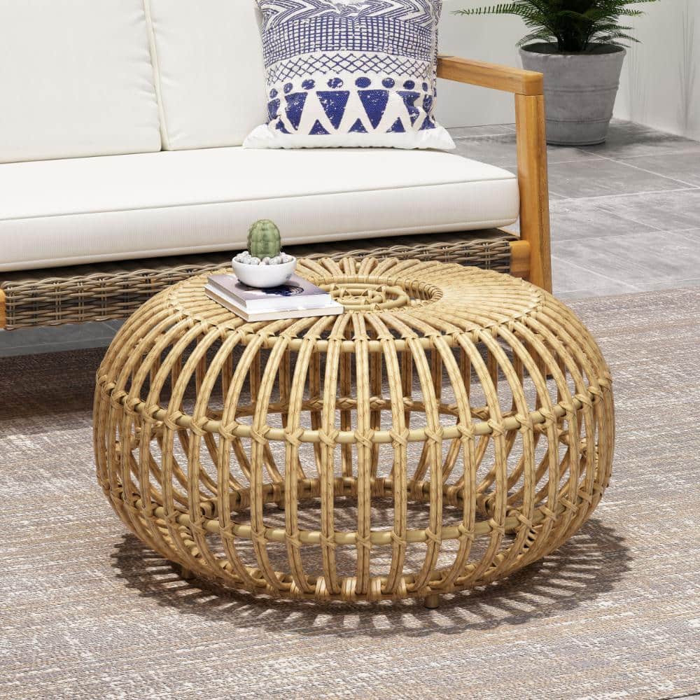 29.5 in. Light Brown Round Handcrafted Faux Rattan Wicker Outdoor Coffee Table for Patio and Living Room price history on PriceWatchPro