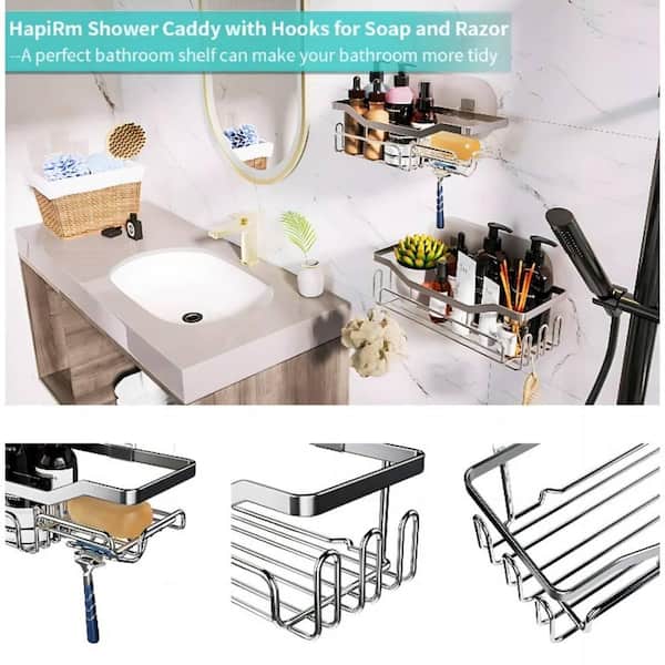 Dyiom Shower Caddy Shelf Organizer, 5 Pack No Drilling Adhesive Wall  Mounted Bathroom Organizer Basket, Black 834511757 - The Home Depot
