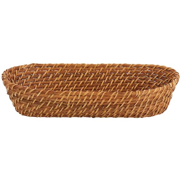 MARTHA STEWART Rattan Woven 12.5in x 6in Oval Bread Basket in Brown