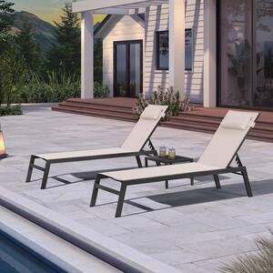 Aluminum Outdoor Lounge Chair Set with Side Table and Pillow for Pool Beach Sunbathing Tanning Recliner, Beige