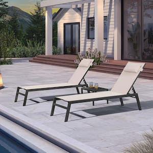 Aluminum Outdoor Lounge Chair Set with Side Table and Pillow for Pool Beach Sunbathing Tanning Recliner, Beige