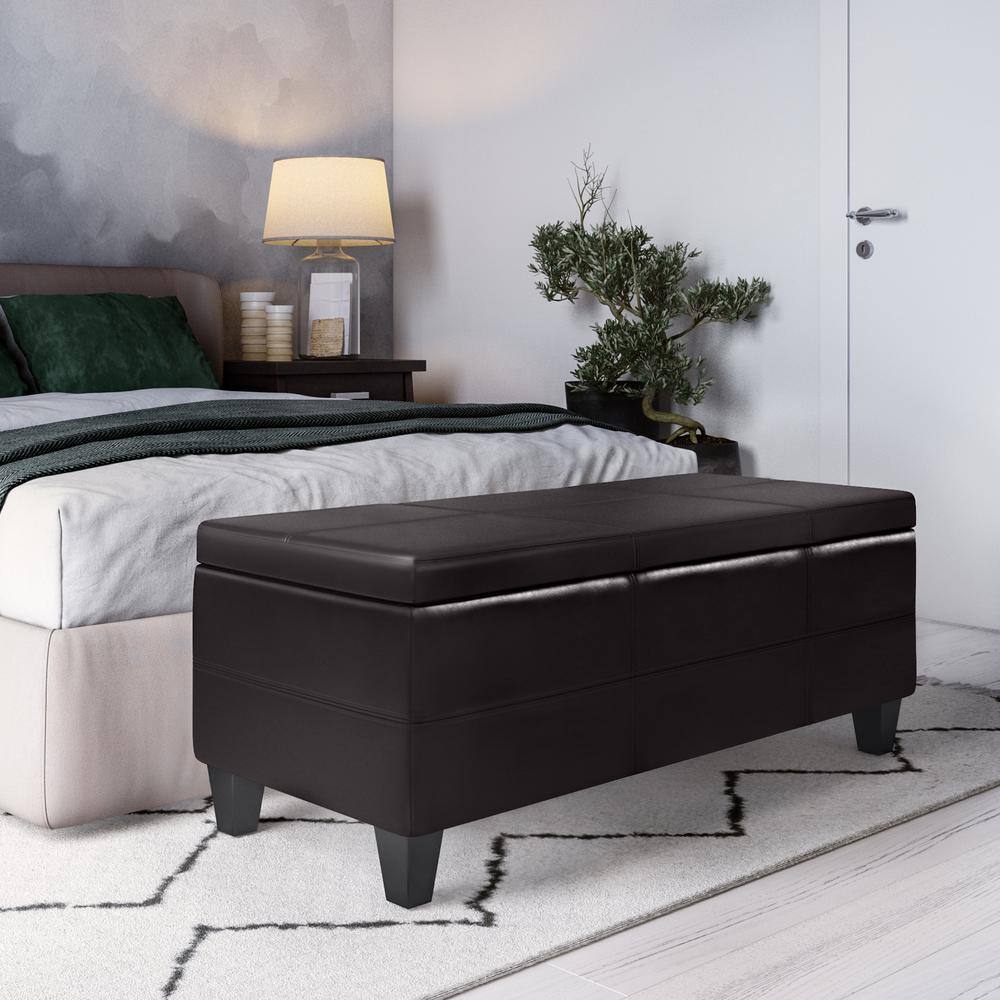 Afton 48" Brown Faux Leather Storage Ottoman Bench