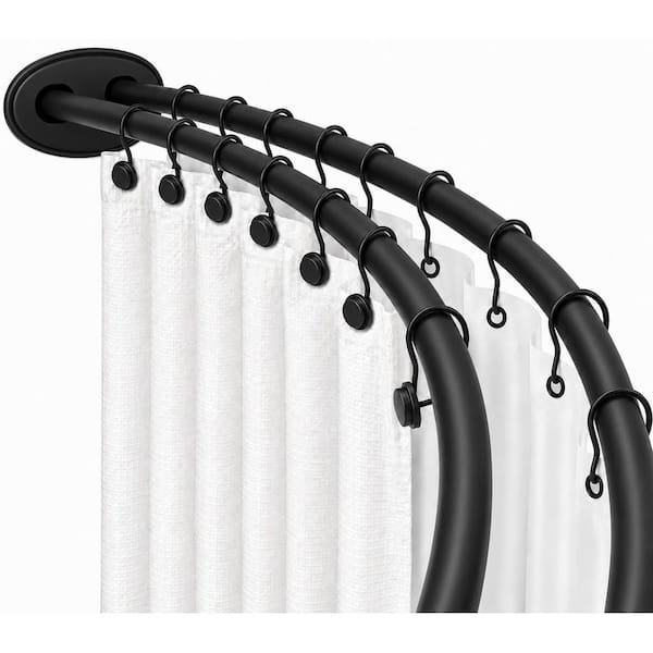 72 in. Rustproof Wall Mounted Aluminum Double Curved Shower Curtain Rod, Adjustable from 45 in. to 72 in., Black