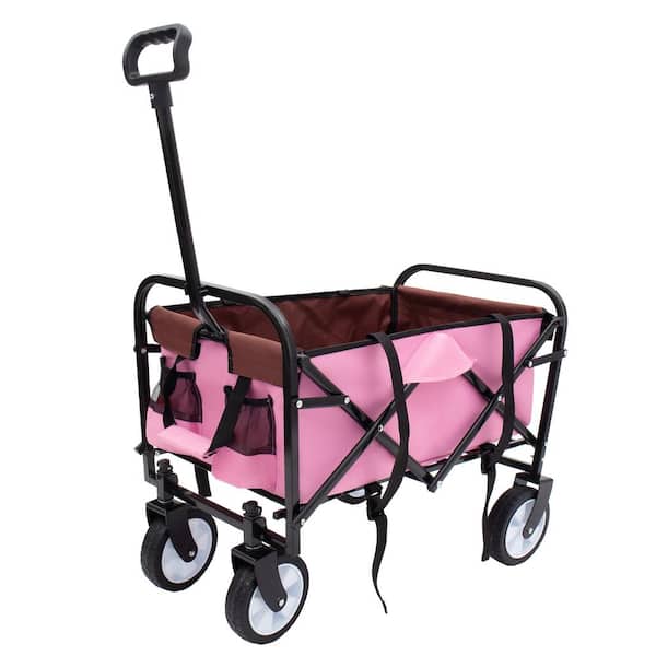 Otryad 9.74 cu. ft. Pink Fabric Wagon Cart, Folding Outdoor Garden Cart w/ All-Terrain Wheels for Camping Shopping Fishing