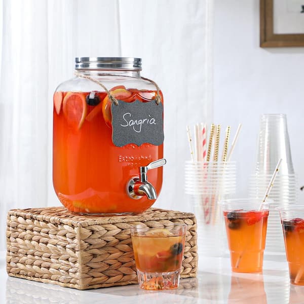 1 Gal. Clear Glass Beverage Dispenser with Lid, 18/8 Stainless Steel Spigot, Drink Dispensers for Parties