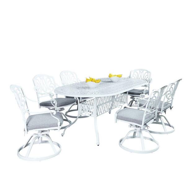 HOMESTYLES Floral Blossom White 7-Piece All-Weather Patio Dining Set with Cushions