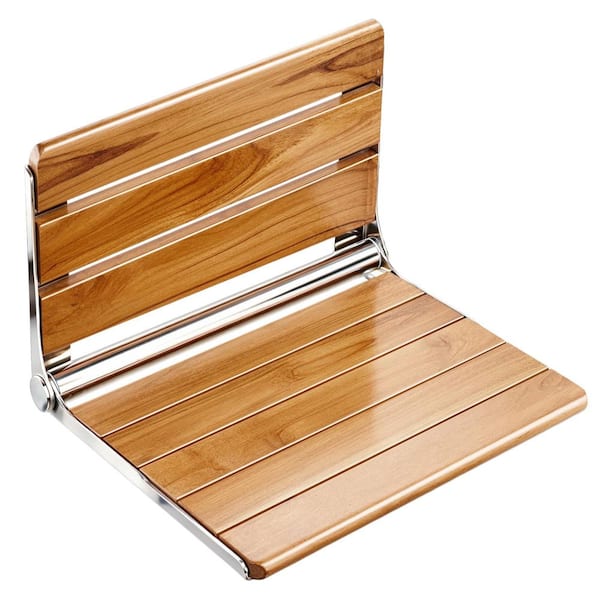 20 in. Wall Mounted Folding Teak Shower Seat in Yellow Teak, Shower Bench for Inside Shower, Shower Stool for Elderly