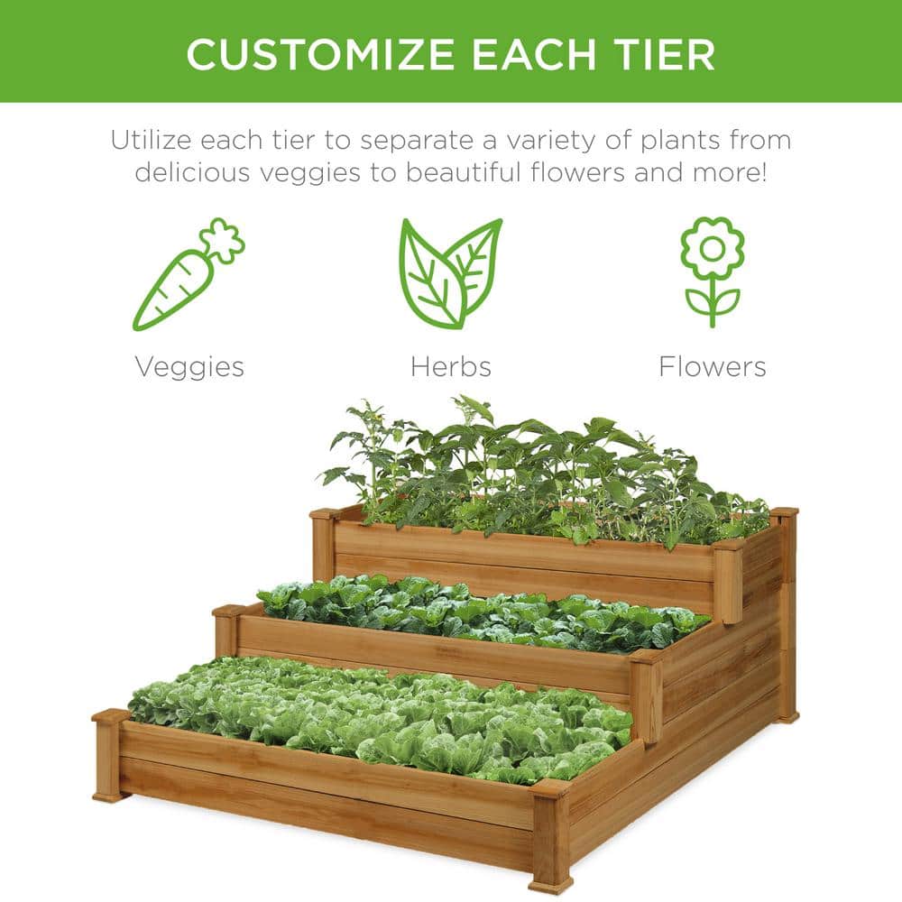 Acorn Brown 3-Tier Fir Wood Raised Garden Bed Planter