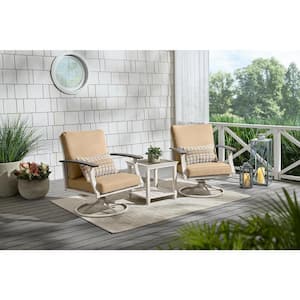 Marina Point White Steel Outdoor Patio Swivel Lounge Chair with Sunbrella Beige Tan Cushions (2-Pack)