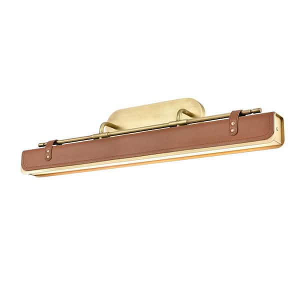 Valise 32 in. 1 Light 32-Watt Vintage Brass/Cognac Leather Integrated LED Vanity Light