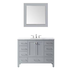 Gela 48 in. W x 22 in. D Bath Vanity in Gray with Marble Vanity Top in White with White Basin, Faucet and Mirror