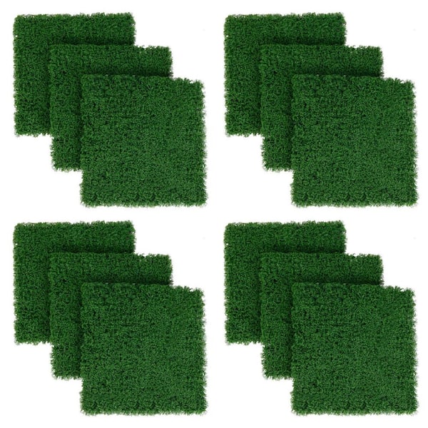 20 in. Plastic Faux Green Moss Panels Garden Fence with Insertable Branches Stable X-Shaped Structure (Set of 12)