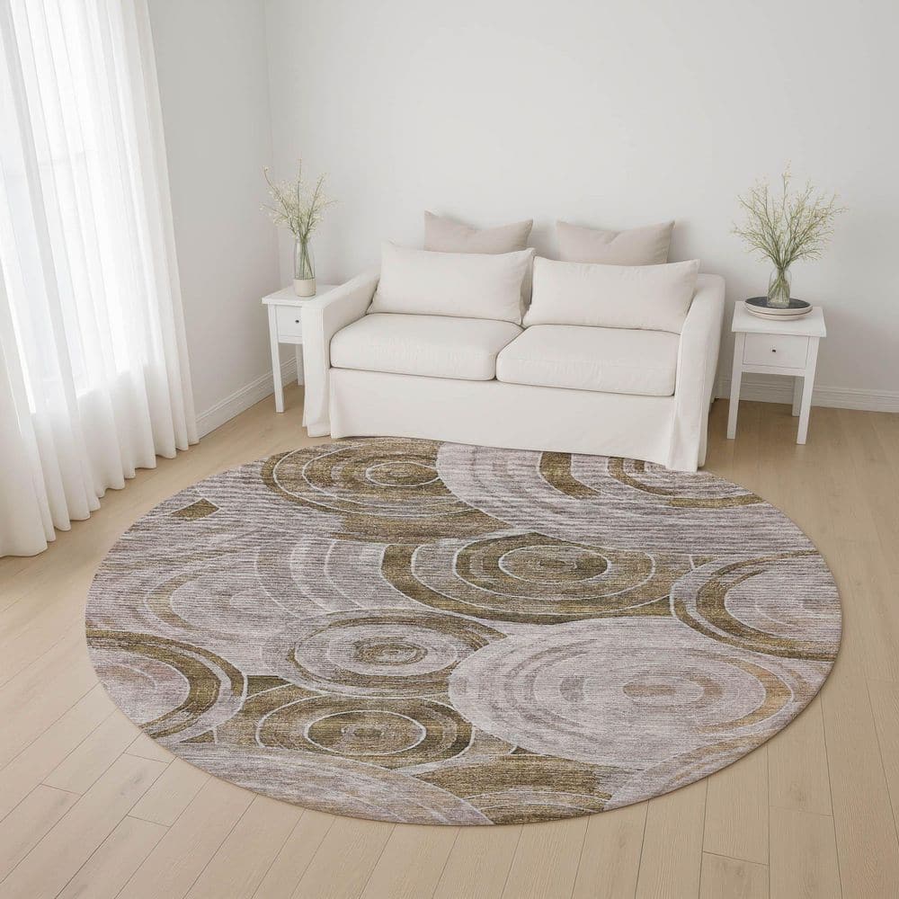 Mayfield Premium Machine Washable Abstract AMF1750 Brown 8 ft. x 8 ft. Round Rug price history on PriceWatchPro
