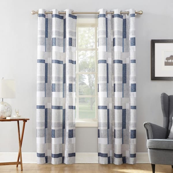 Sun Zero Valerie Blockade Geometric Blocks Navy 40 in. W x 63 in. L Grommet Light Filtering Curtain (Single Panel)