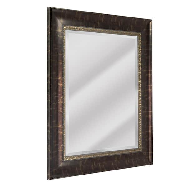 Head West 26 in. x 32 in. Distressed Embossed Bronze Framed Wall Vanity Mirror