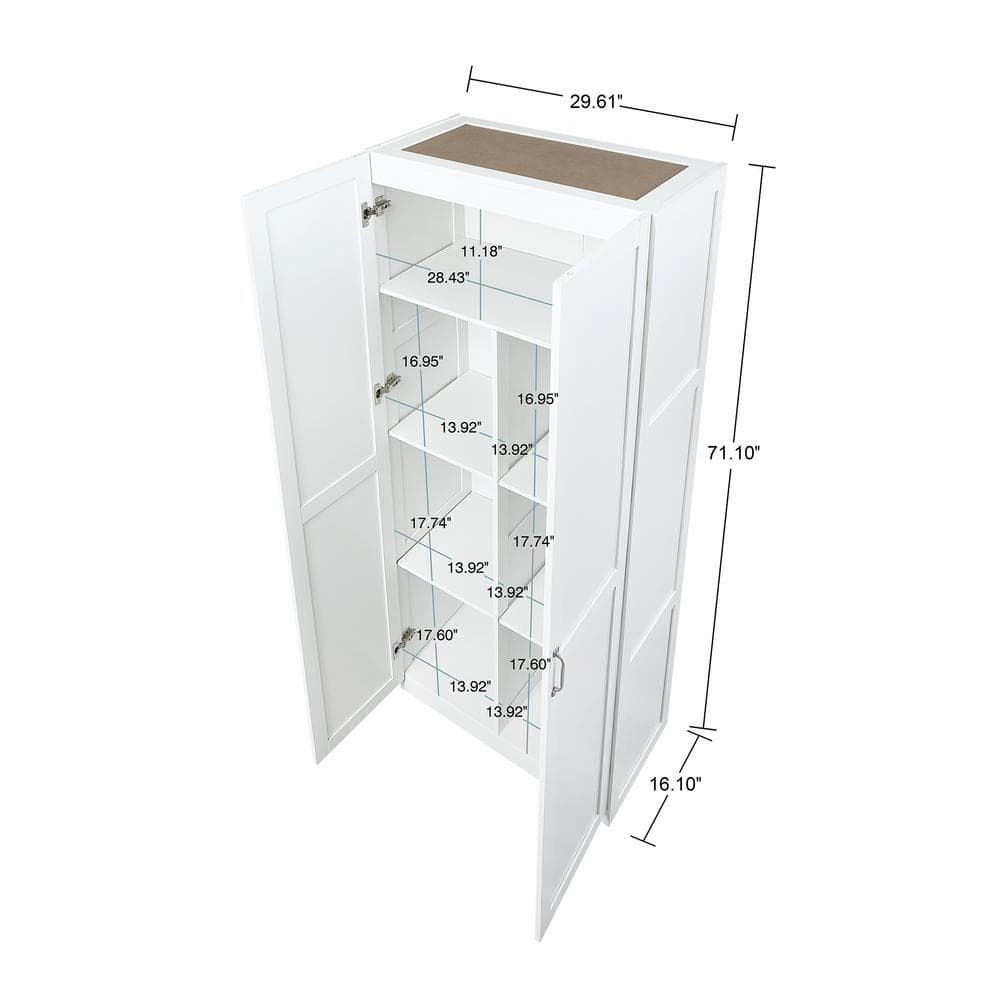 White Matte Freestanding Wardrobe with 7 Shelves