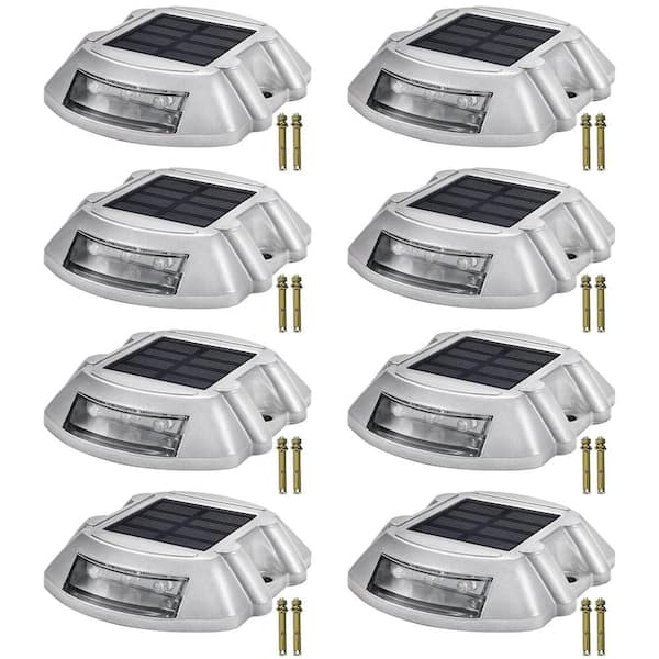 VEVOR Solar Dock Lights Marine 8-Pack Outdoor Waterproof Wireless 6 LEDs Driveway Lights with Screw for Deck Driveway, White