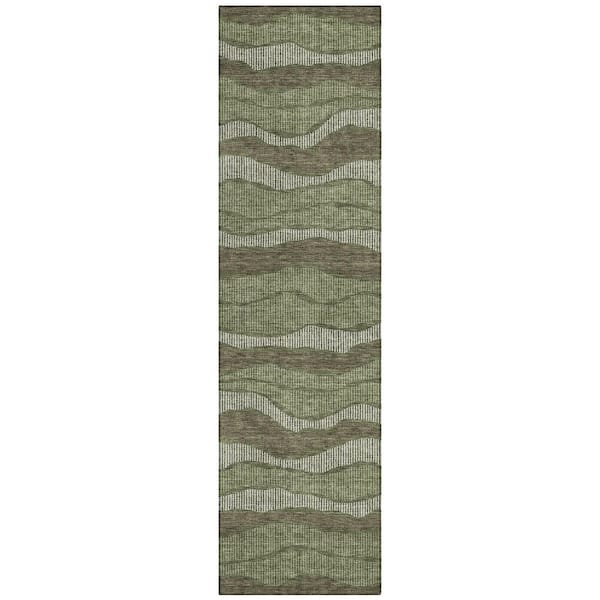 Chantille Machine Washable Indoor/Outdoor Abstract ACN2849 Olive 2 ft. x 7 ft. Runner Rug