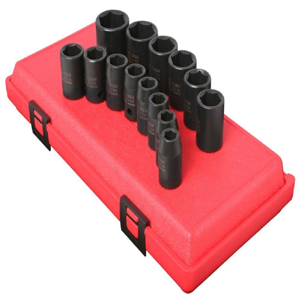 SUNEX TOOLS Socket Set Impact 1/2 in. Drive Standard Metric (14-Piece ...