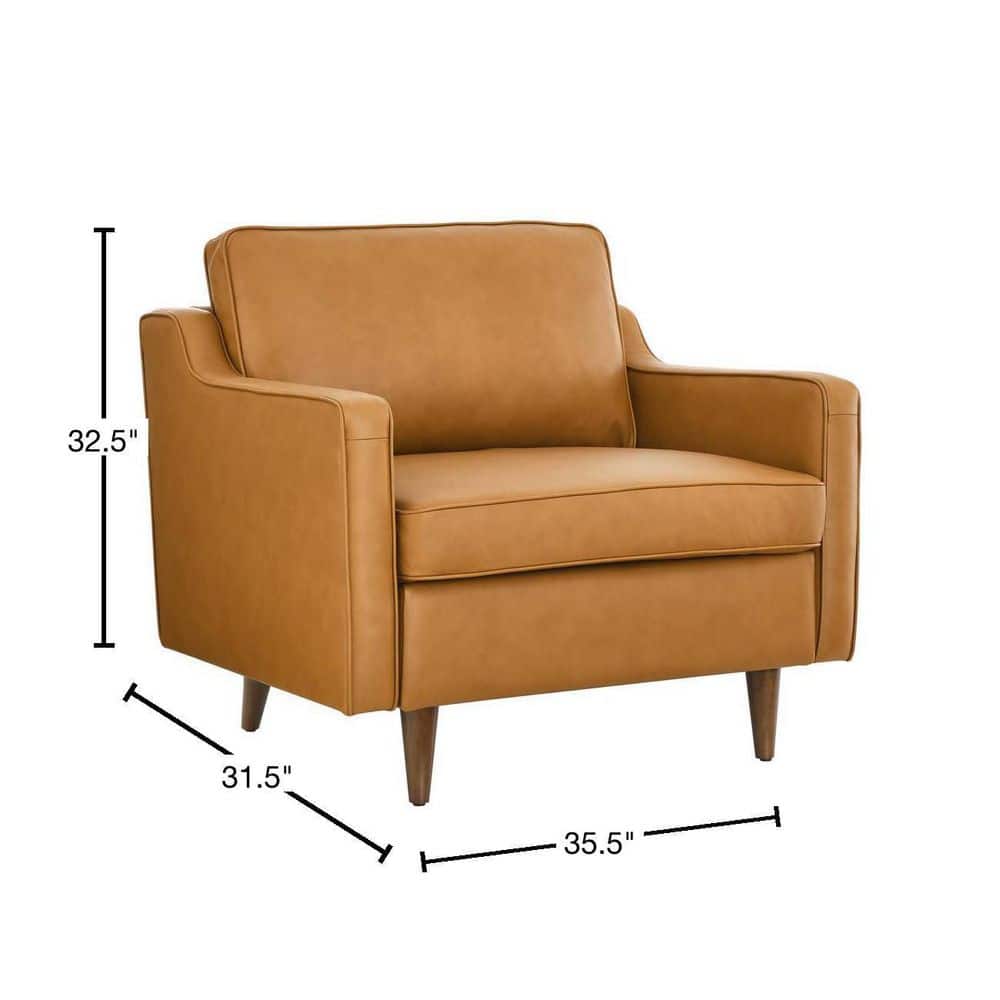 Tan Genuine Leather Mid-Century Modern Accent Chair