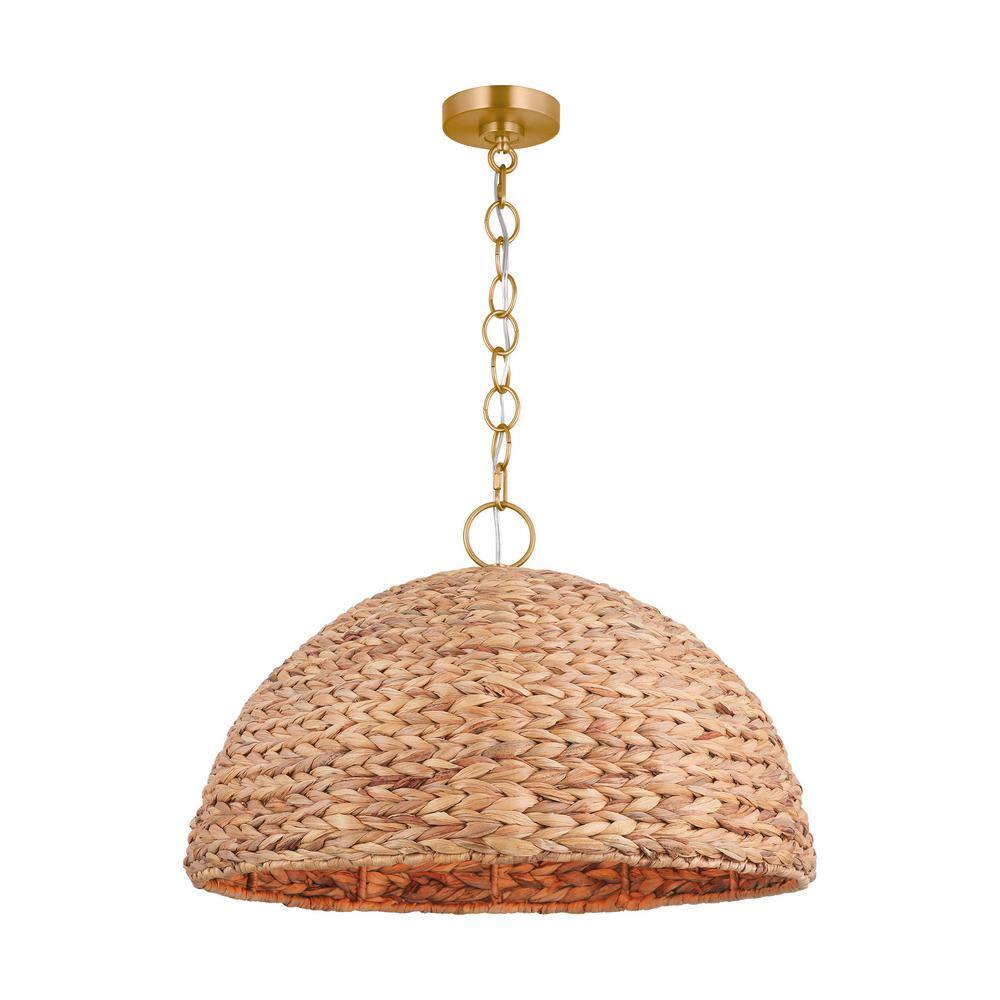 Burnished Brass and Seagrass Dome Pendant Light