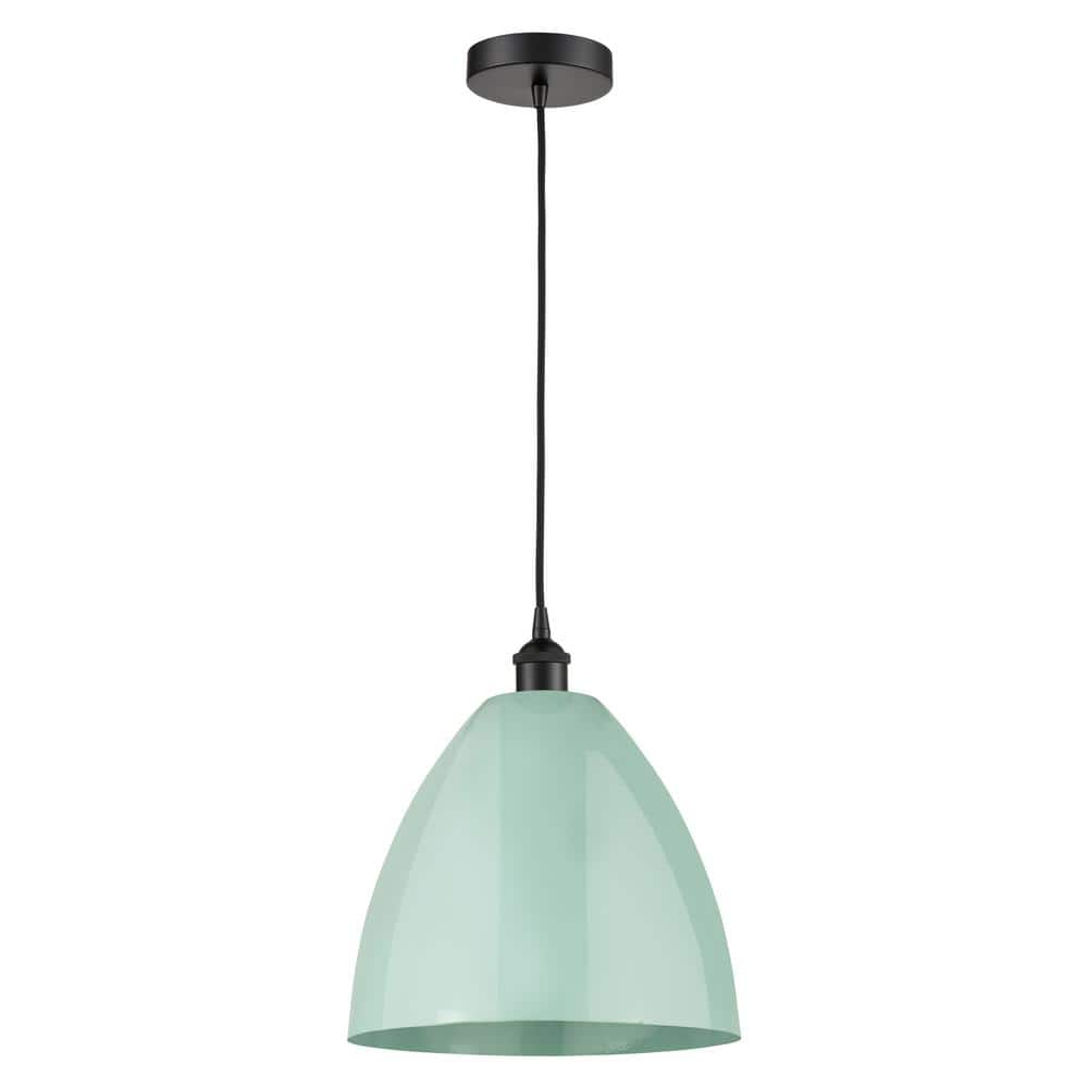 Plymouth Dome 100-Watt 1-Light Matte Black Standard Mini Pendant Light with Seafoam Metal Shade price history on PriceWatchPro