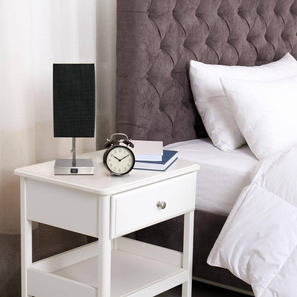 Petite Black Fabric Shade Table Lamp with USB Charging Port