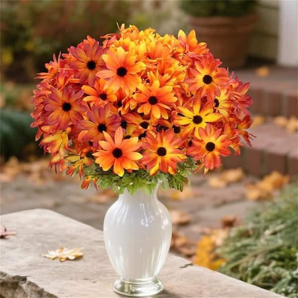 15 in. Orange Artificial Fall Chrysanthemum Flowers LINBQ114 - The
