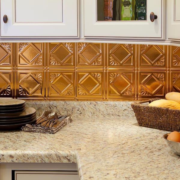 18 in. x 24 in. Traditional # 4 Vinyl Backsplash Panel in Polished Copper (Pack of 5)