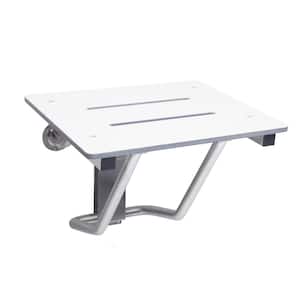 18 in. W x 15 in. D Rectangular Phenolic Slotted Folding Shower Seat with Wall Bracket Mount in White - ADA Compliant