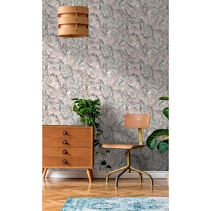 Pink Aralia Leaves Metallic Textured Botanical Wallpaper with Non-Woven Material Covered 57 Sq. ft Double Roll