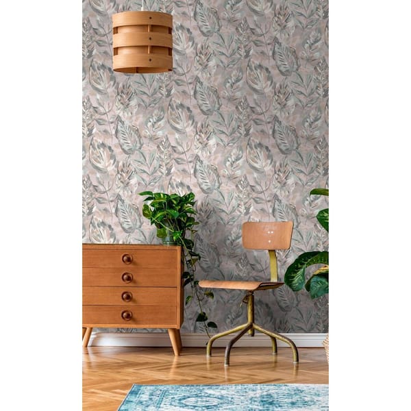 Walls Republic Pink Aralia Leaves Metallic Textured Botanical Wallpaper ...